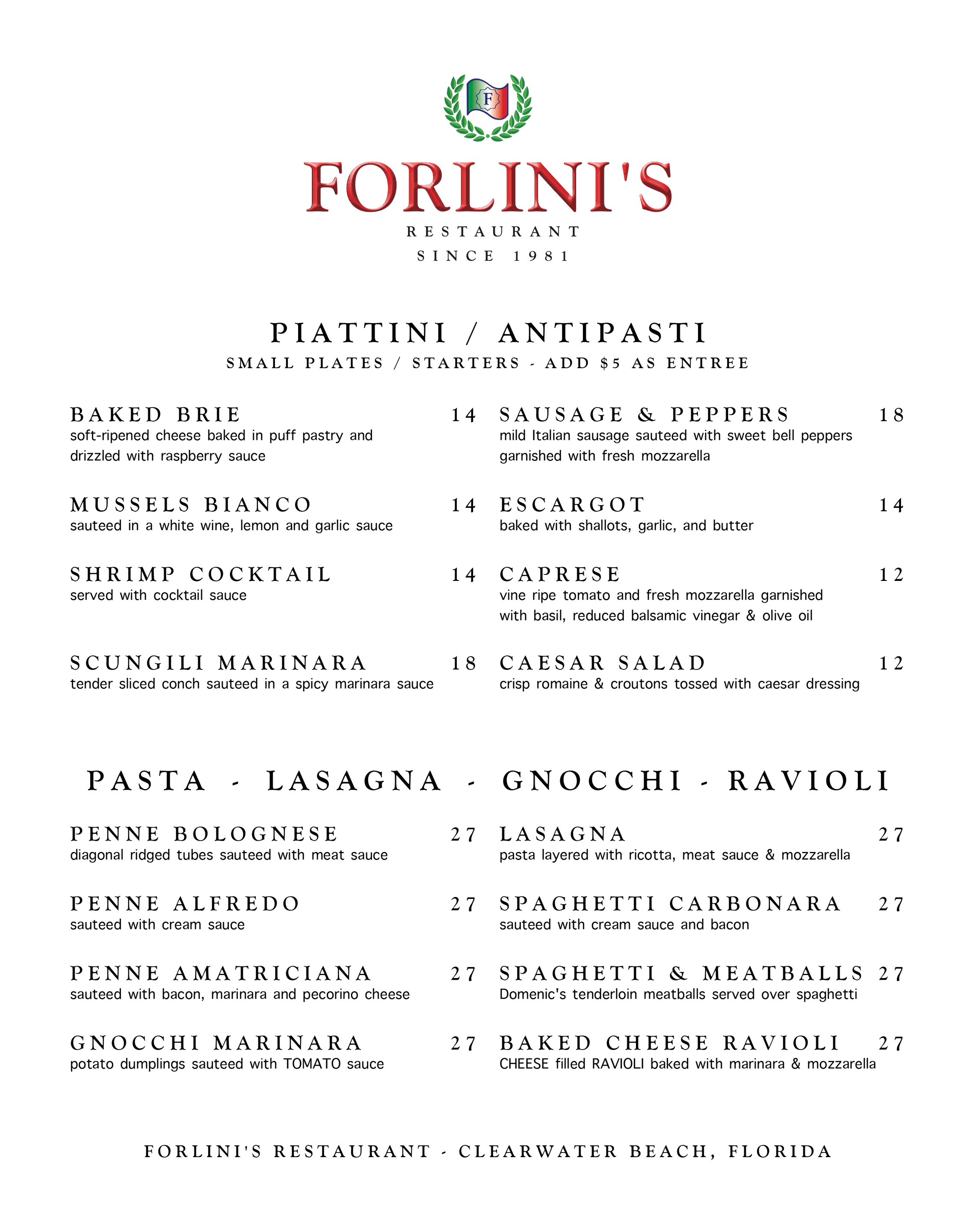 Forlini's Restaurant - Italian Restaurant in Clearwater Beach, FL